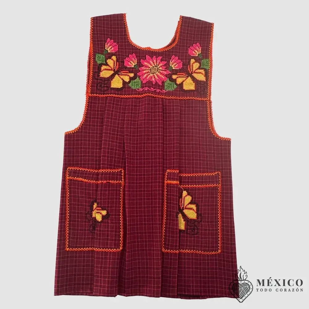 Traditional Mexican Cross-Stitch Embroidered Apron – Deluxe Artisan Smock Style